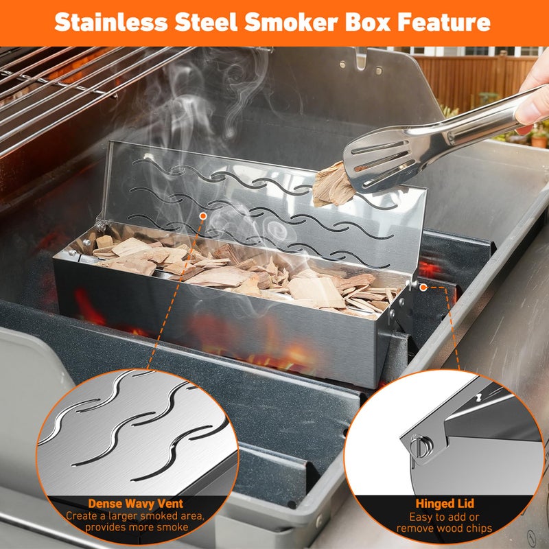 Skyflame Wood Chip Smoker Box, Stainless Steel Double V-shape BBQ Smoke Box with Hinged Lid for Charcoal & Propane Gas Grill, 12.5"(L) x 3.3"(W) x 2.5"(H), U.S. Design Patent - Image 4